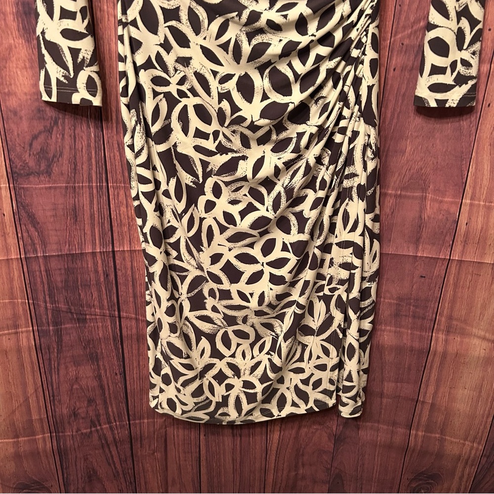 Ralph Lauren Black and Cream Ruched Wrap Dress - Picture 4 of 8
